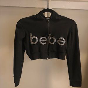Bebe Cropped Black Hoodie ZIP Up Vintage